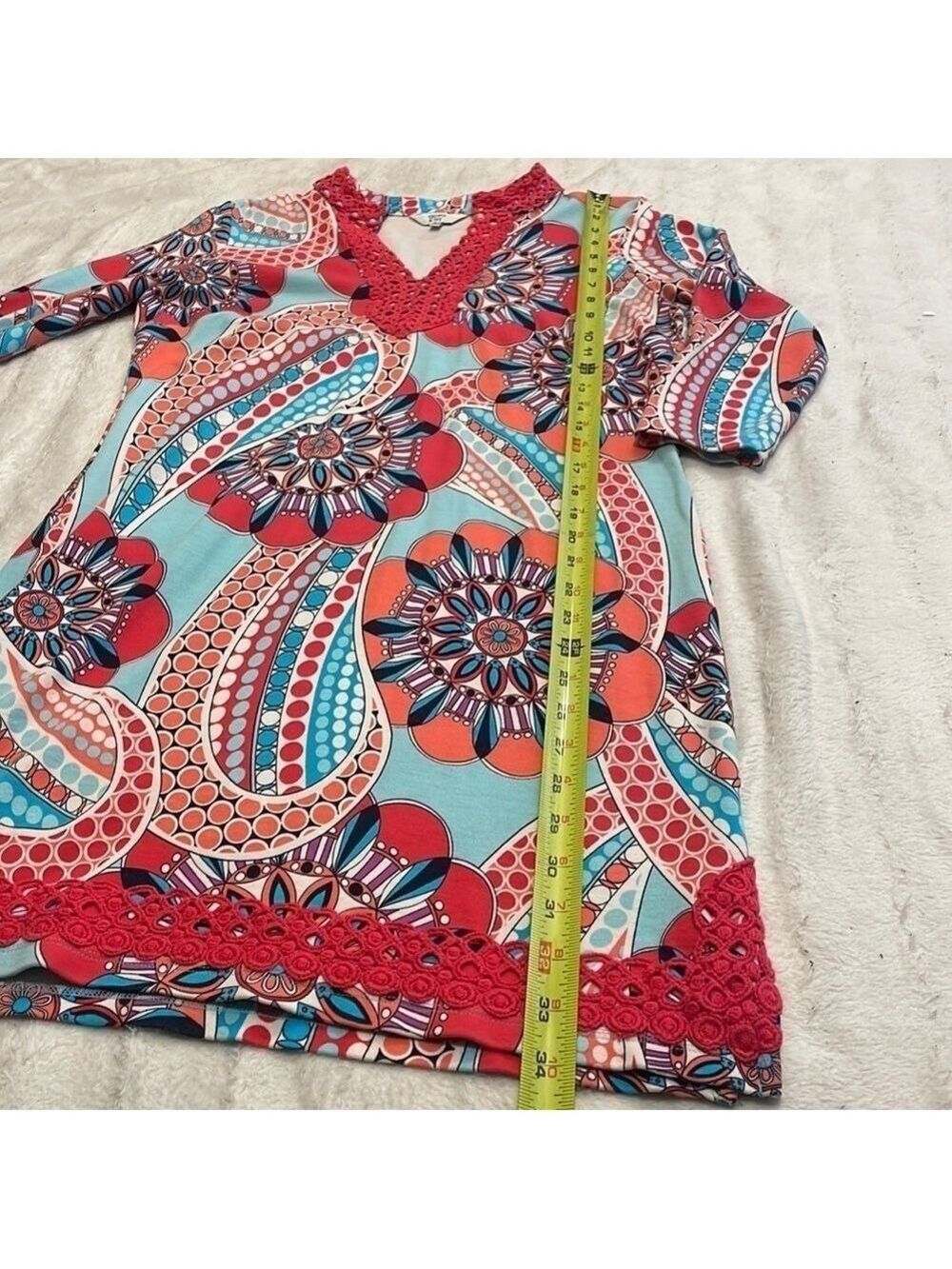 CROWN & IVY CURVY RETRO CROCHET KNIT SHIFT LONG 3/4 SLEEVE DRESS SIZE XS - Picture 10 of 15